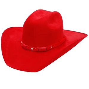 RED FAUX FELT  SUEDE COWBOY HAT RED